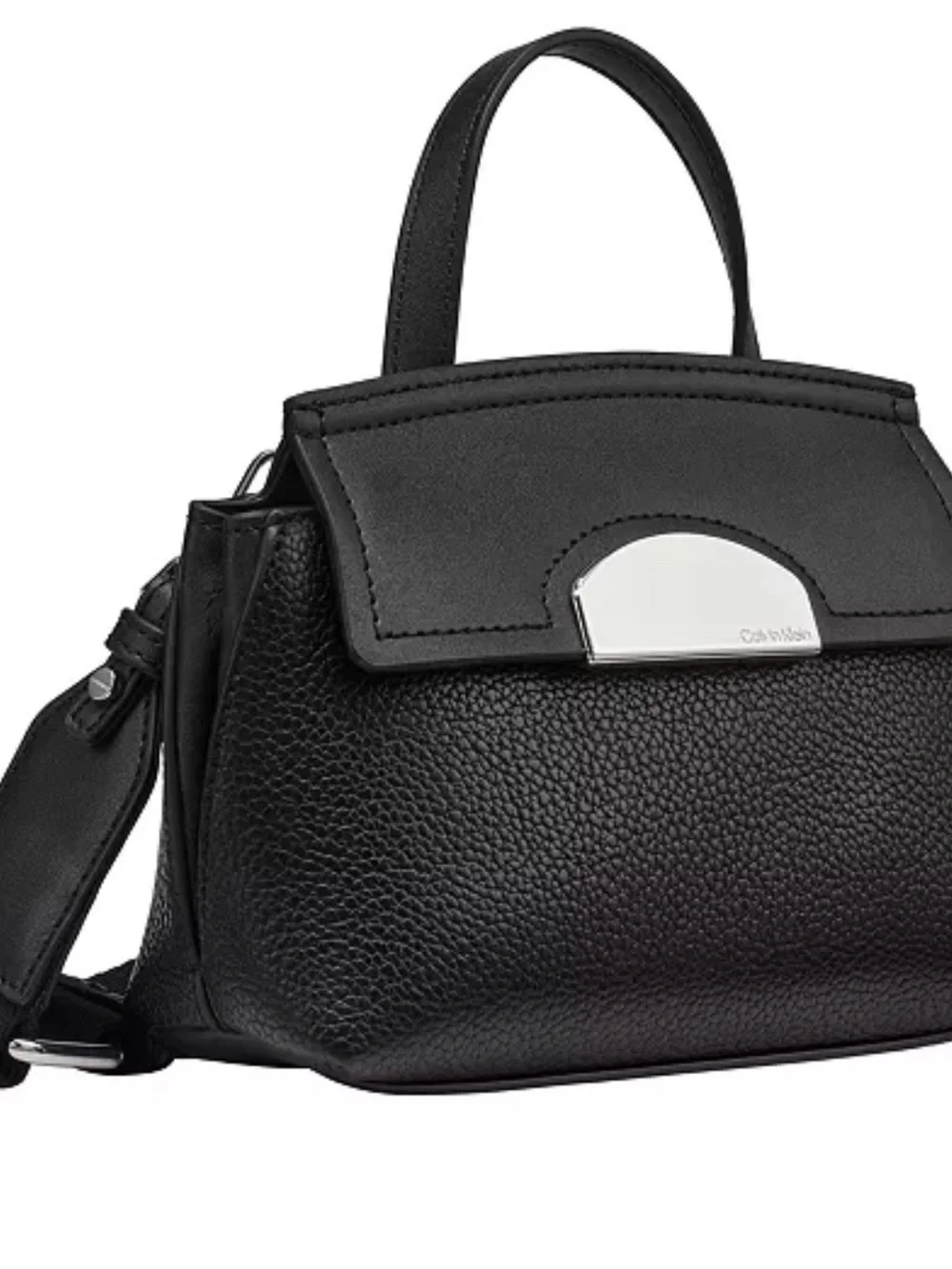 Calvin Klein Black Pebbled Leather Satchel with Silver Accent